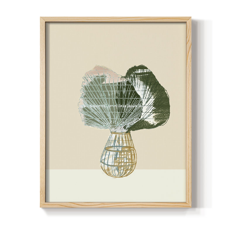 Reproduction encadrée de feuille tropicale tissée II - bois massif, H 30 po x l 24 po