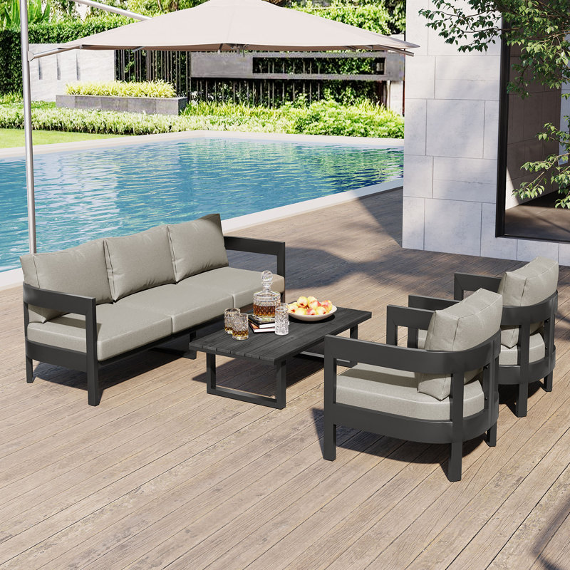 Modern Outdoor Sofa Set with Table, Multi-Person Patio Furniture Set for Garden, Backyard, Balconies, Gray