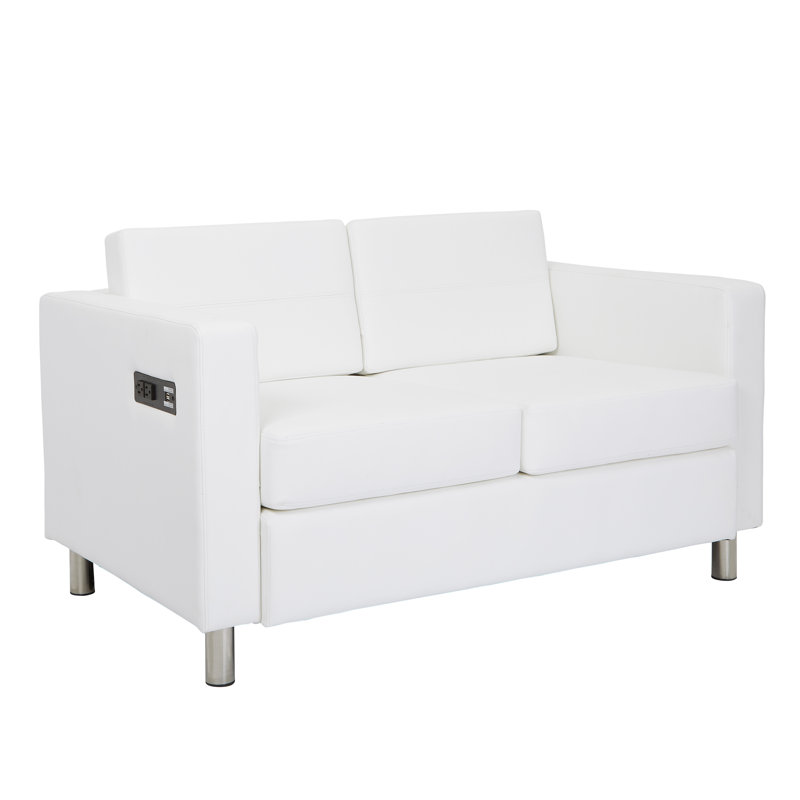 Procter 50.75'' Faux Leather Loveseat, Snow Faux Leather