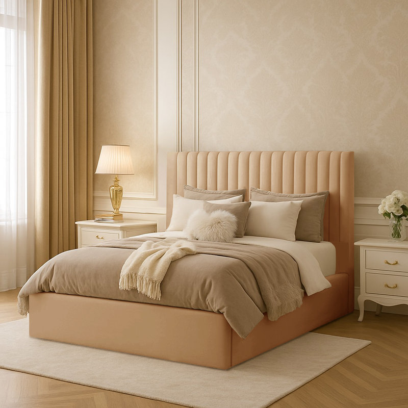 Maletha Upholstered Ottoman Storage Bed, Double (4'6), Beige