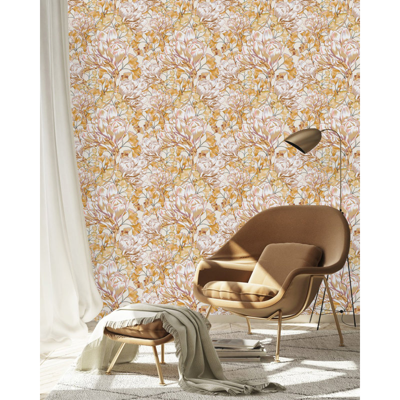 Panneau de papier peint adhésif grandes fleurs L 10,4 pi x l 25 po, L 25 po x L 124,8 po