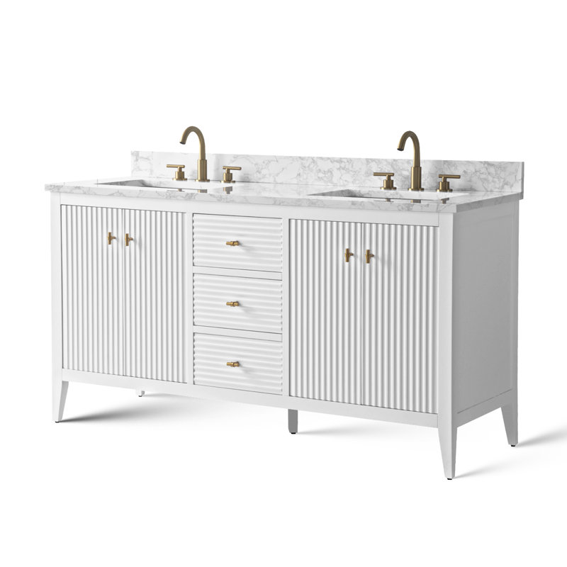 Ensemble de meuble-lavabo double 60 po, Doré brossé, Blanc linéaire