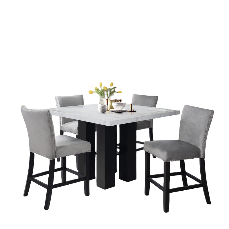 Ensemble repas à hauteur de comptoir pour 4 personnes, gris
