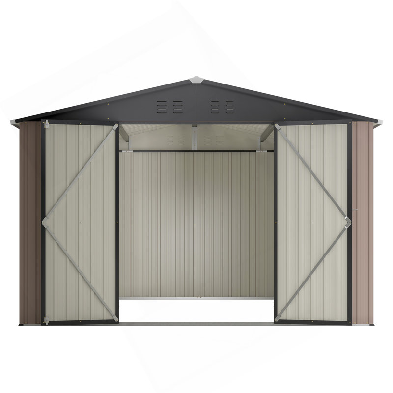 10' X 10' Metal Storage Shed For Ourdoor, Steel Yard Shed  With Design Of Lockable Doors, Utility And Tool Storage For Garden, Backyard, Patio, Outside Use