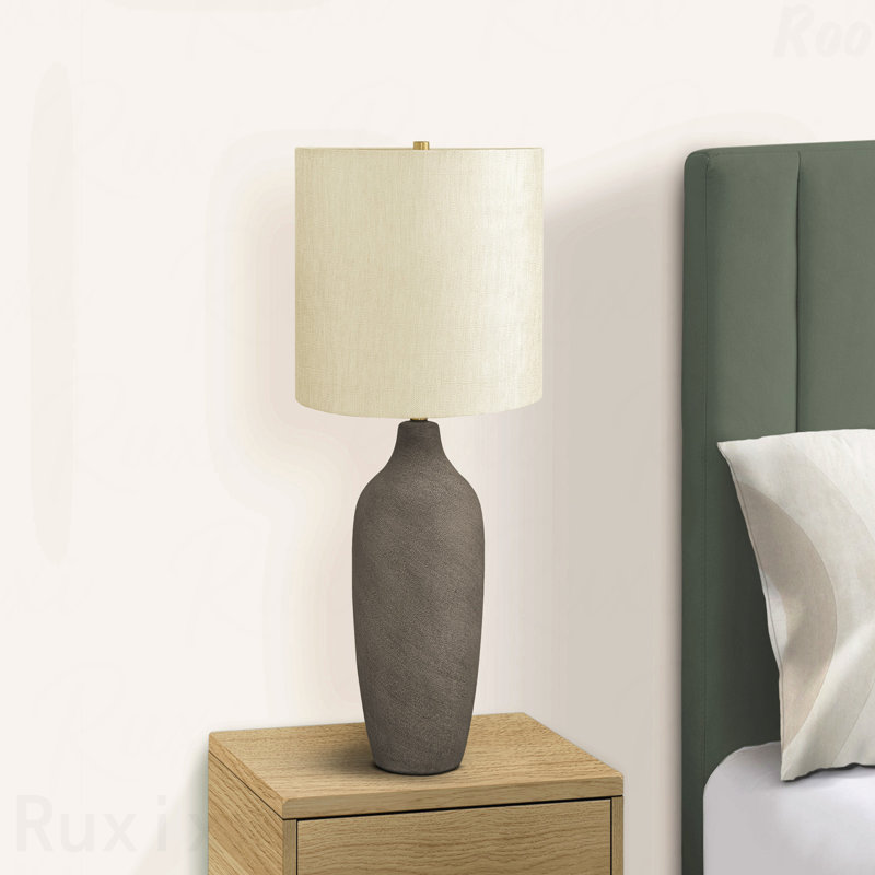 Lampe de table - H 27 po, matériau céramique gris, abat-jour beige