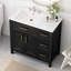 Meuble-lavabo noir 36 po avec comptoir d'évier, armoire en bois massif et panneau de fibres à densité moyenne, deux portes et trois tiroirs | Idée cadeau