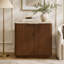 Walnut/Natural Fluted Sideboard 80cm with Travertine-Style Top & Metal Handles-2038391657