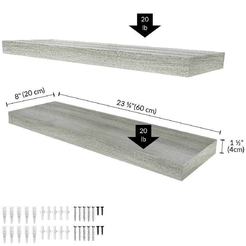 Gray Oak 24" Floating Wall Shelves Set with Invisible Brackets