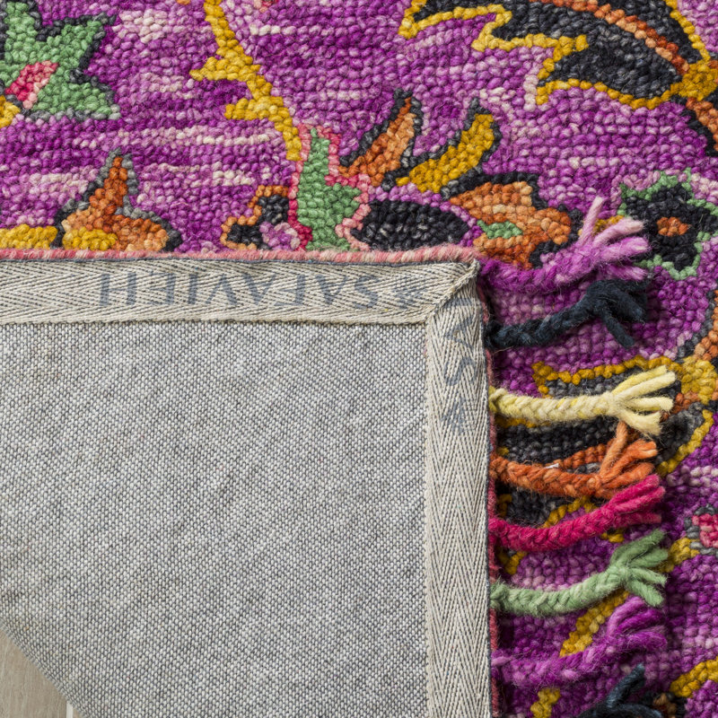 Ferrera Hand-Knotted Wool Purple Area Rug, Square 6'