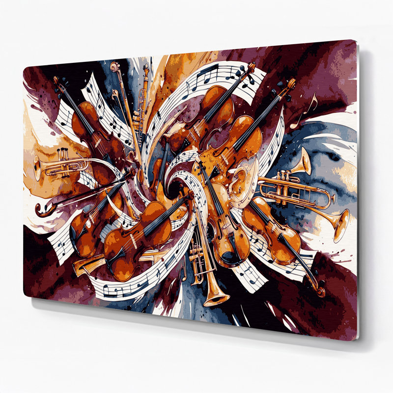 Art musical, instruments de musique en métal rouge, H 16 po x l 20 po