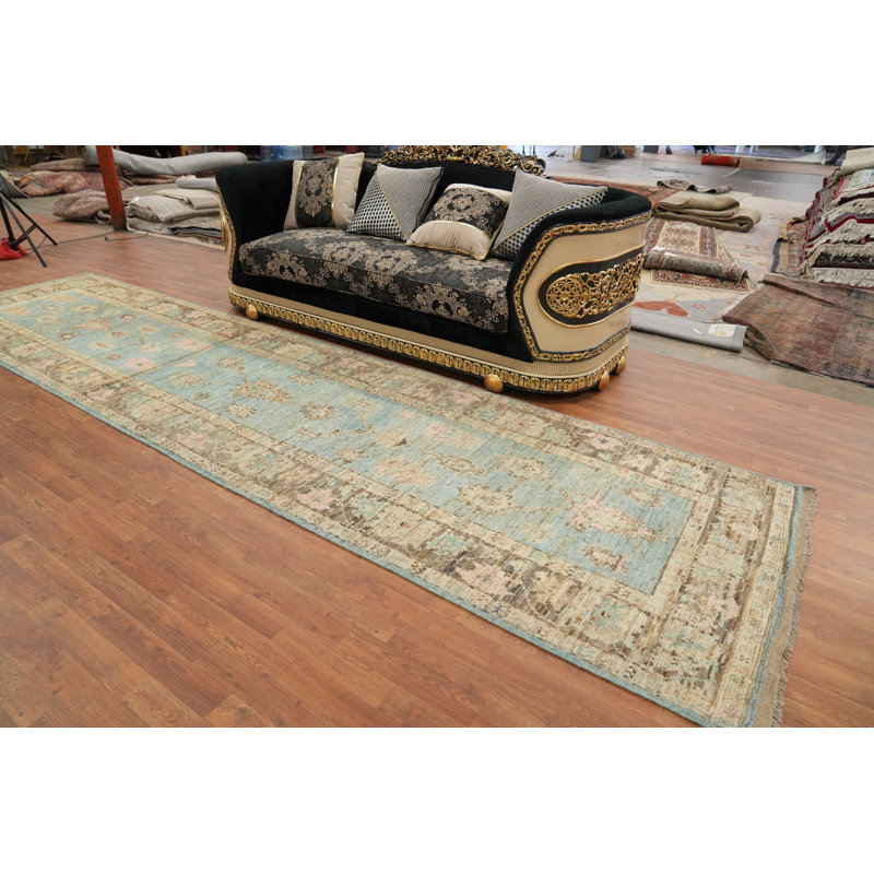 Tapis de couloir aqua bleu Oushak