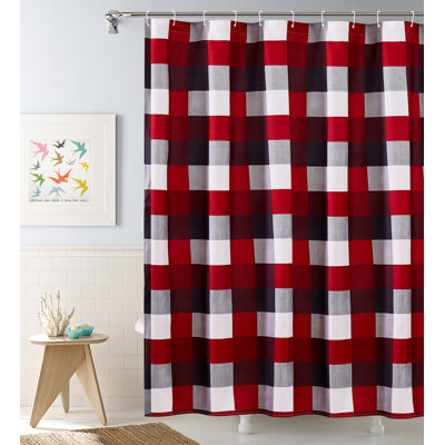 Plaid Shower Curtain with Hooks Included