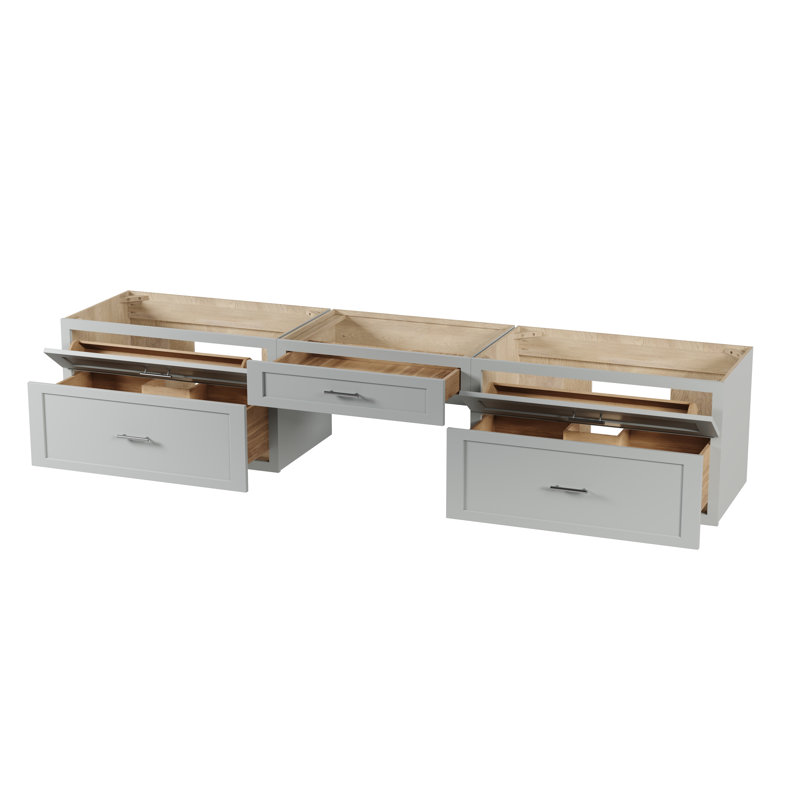 Meuble-lavabo mural double flottant avec bureau sans comptoir Disar, Gris