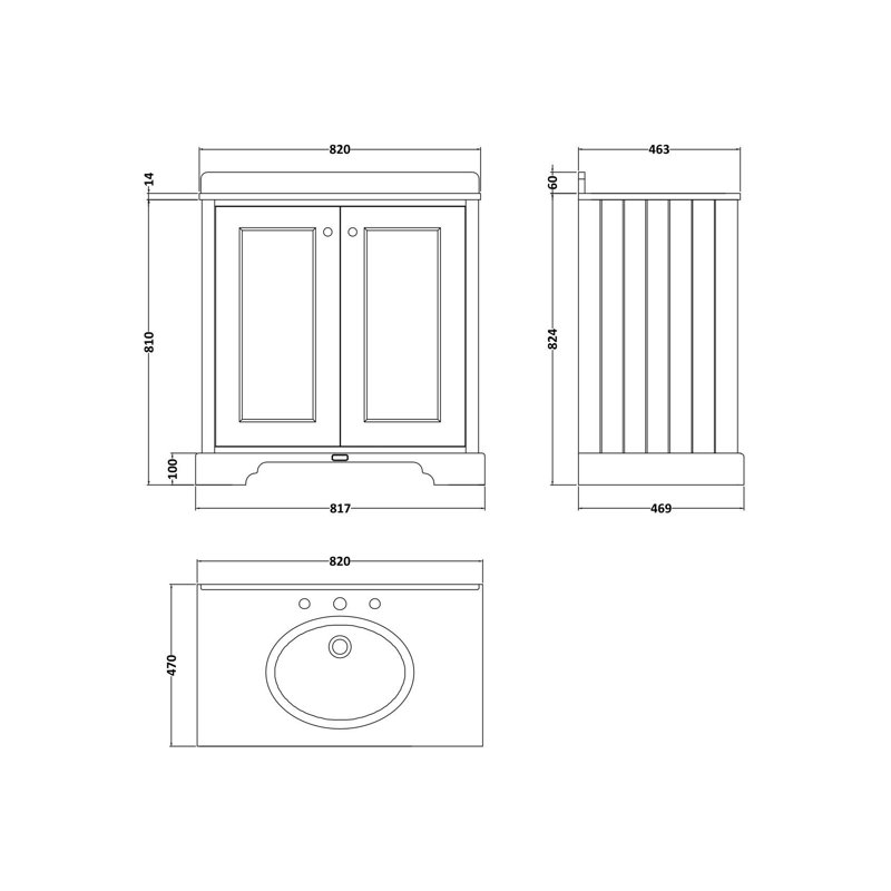 Bayswater 1637 mm Bathroom Vanity, Matt Black