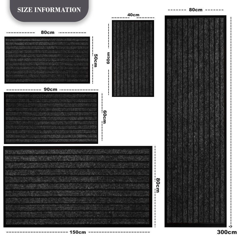 Mavra Non-Slip Indoor Outdoor Door Mat, Black, 60 x 90 
