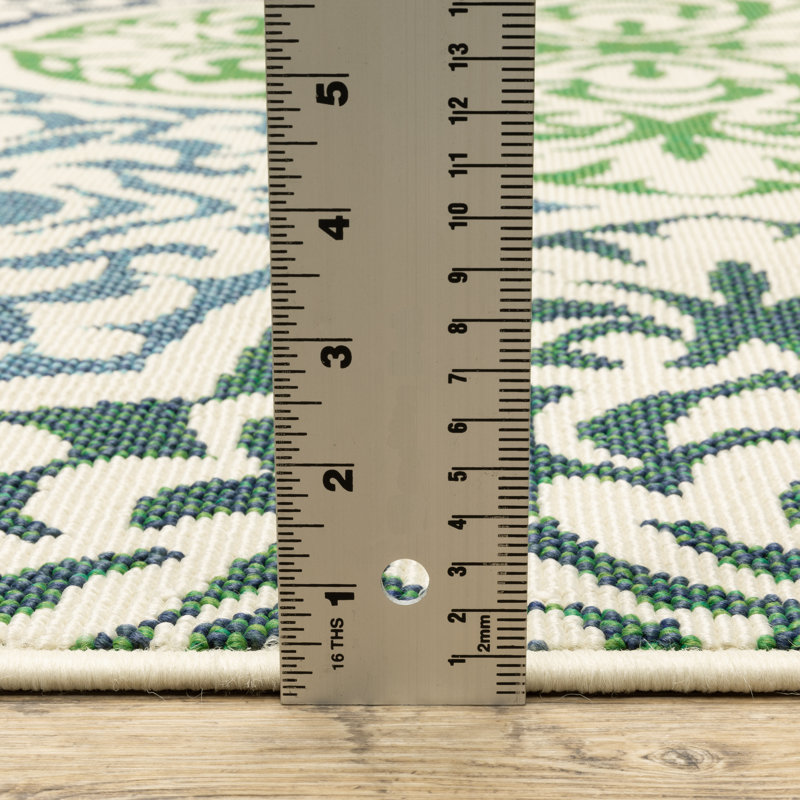 Tapis intérieur / extérieur bleu / vert Aganlane Morrocan Medallions, Tapis de couloir 2 pi 3 po x 7 pi 7 po