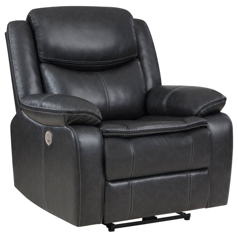 Niculai Upholstered Power Recliner Chair Dark Grey, Black Faux Leather