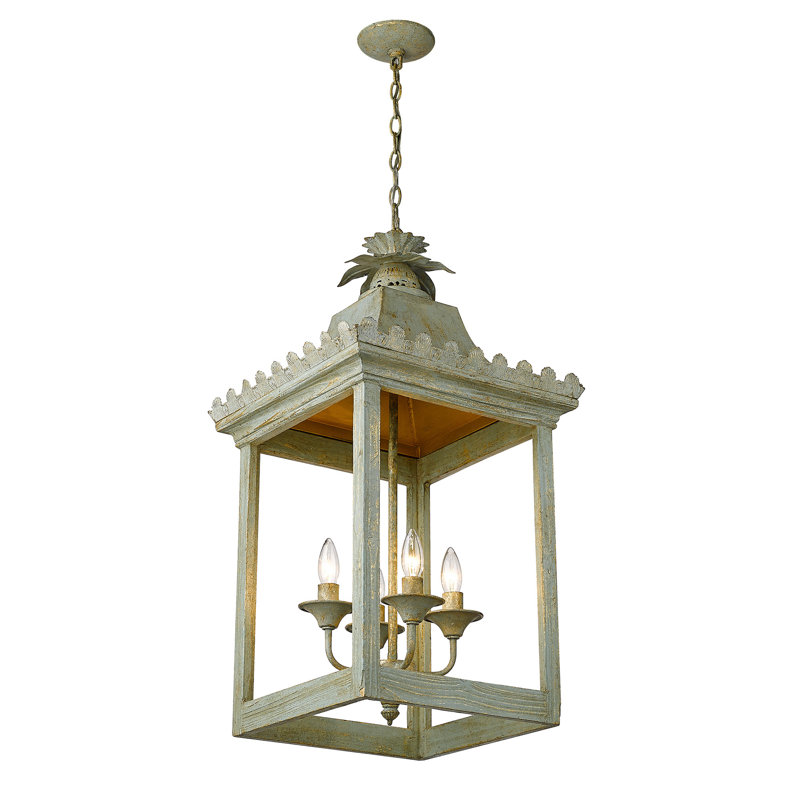Lustre carré à 4 lumières Laverton, Sauge rétro