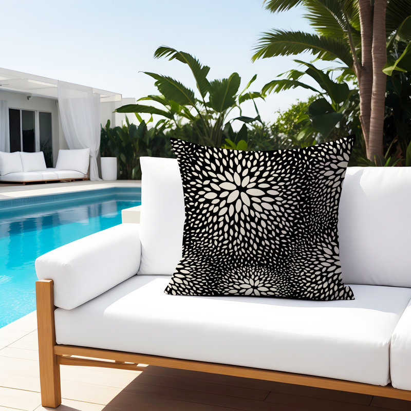 Bavaria Outdoor Reversible Throw Pillow, 17"H x 17"W, Black/Cream