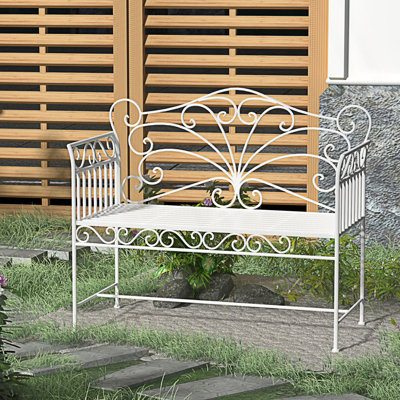 Banc de jardin, banc de patio extérieur avec accoudoirs, banc de véranda en métal