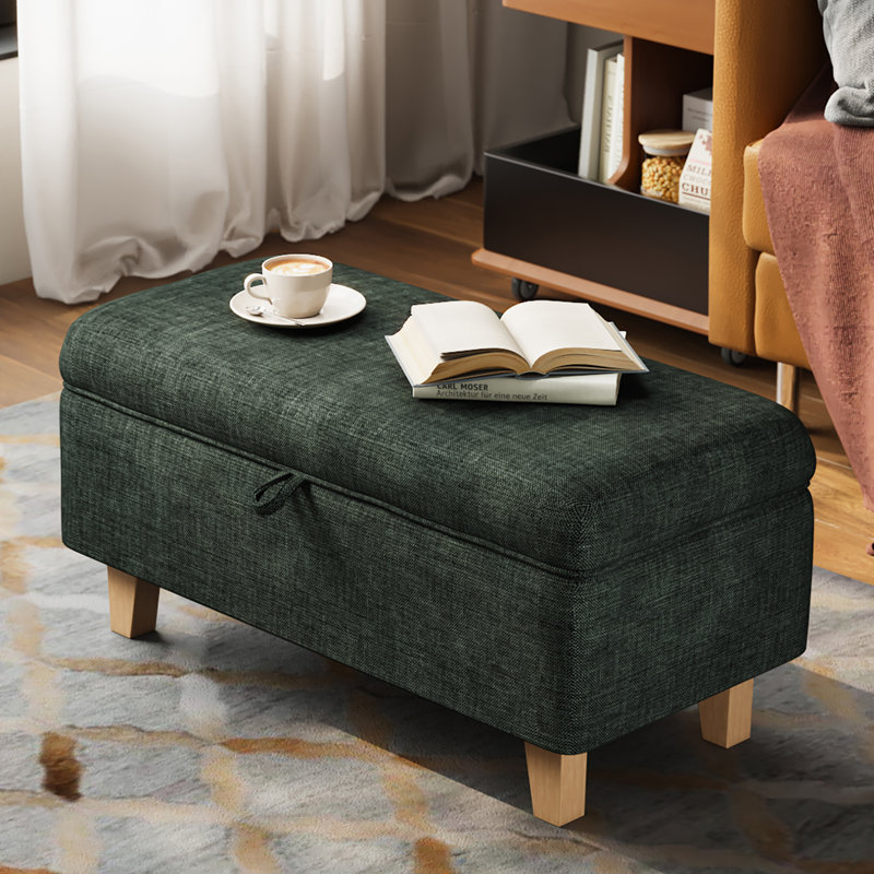 71cm Wide Rectangle Footstool Ottoman with Storage, Green Chenille