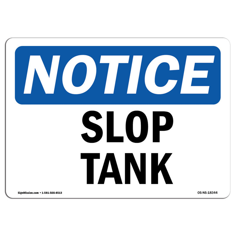 Osha avis - signe Slop réservoir, H 12 po x l 18 po x P 0,1 po