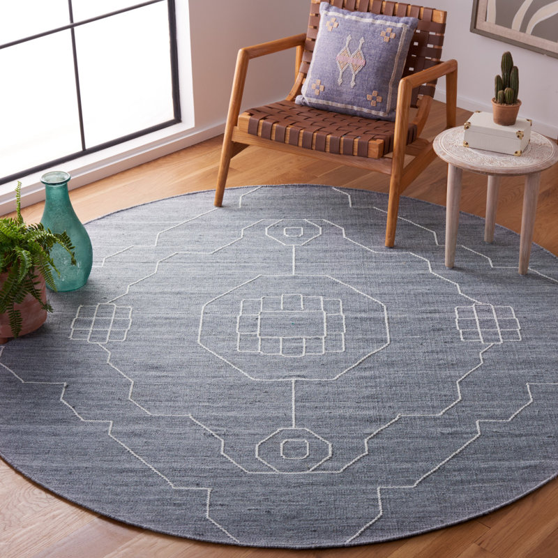 Tapis en polypropylène tissé à plat Kilim Southwestern, Rond 7 pi