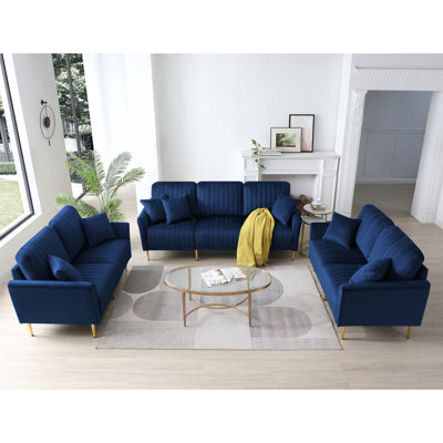 Modern Upholstered Sofa 3 Seater Couches And 2 Set Of 2 Seater Couchses For Living Room Sectional Sofas W/Throw Pillows And Gold Metal Legs, Velvet -  Everly Quinn, 04B21E702A8540CDB2D952382BF43954