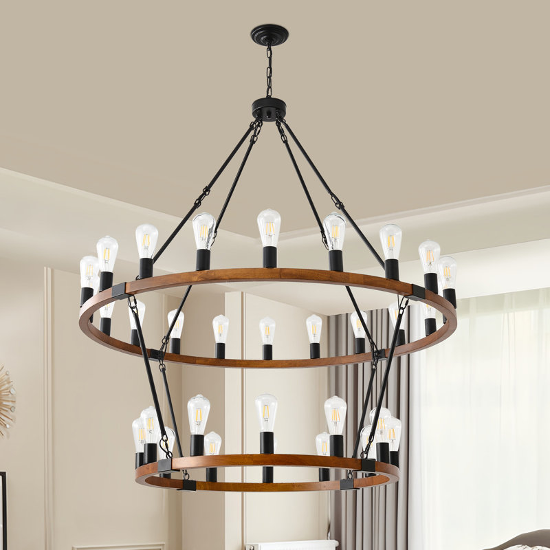 32-Lights Farmhouse Wagon Wheel Chandeliers, Rustic Round  Pendant Light Fixture