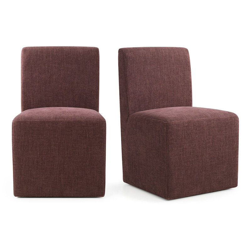 Chaises de salle à manger Parsons modernes, recouvertes de lin et munies de roulettes, Mûre blanche