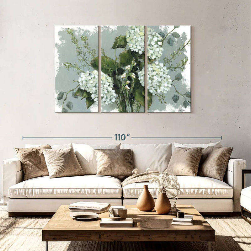 Hortensias Harnek en blanc, H 48 po x l 74 po