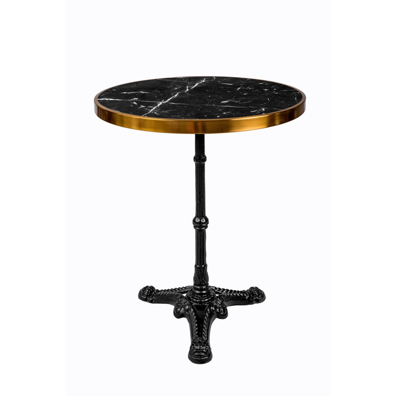Copeland Round Solid Wood Top Metal Base Dining Table, Black/Brass