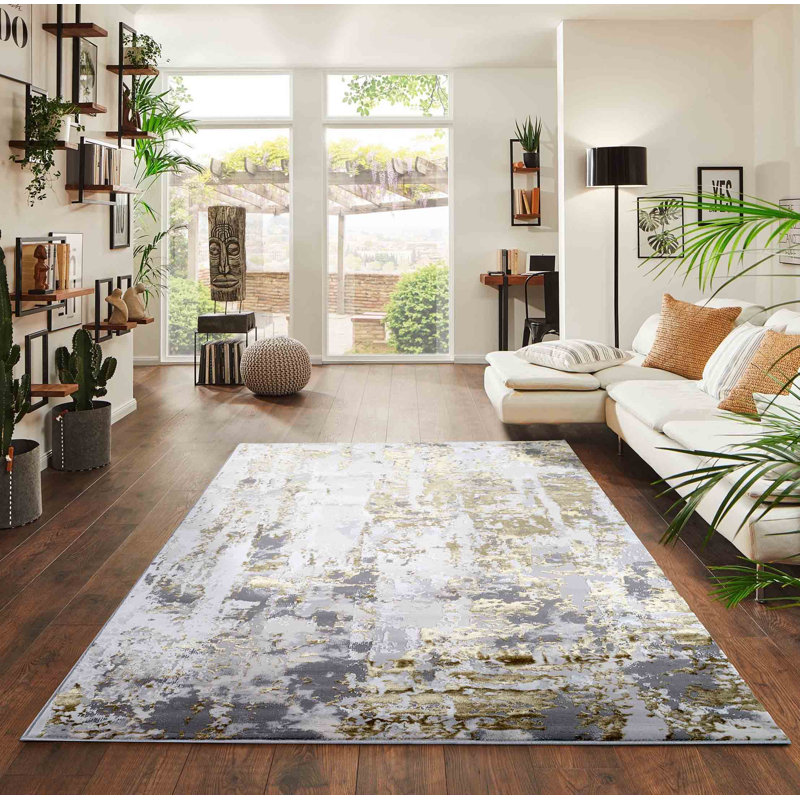 Abstract Power Loom Gold Area Rug, Rectangle 160 x 230cm