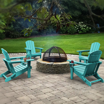 Chaise Adirondack pliante en polyéthylène haute densité Delman avec porte-gobelet double (ensemble de 4)