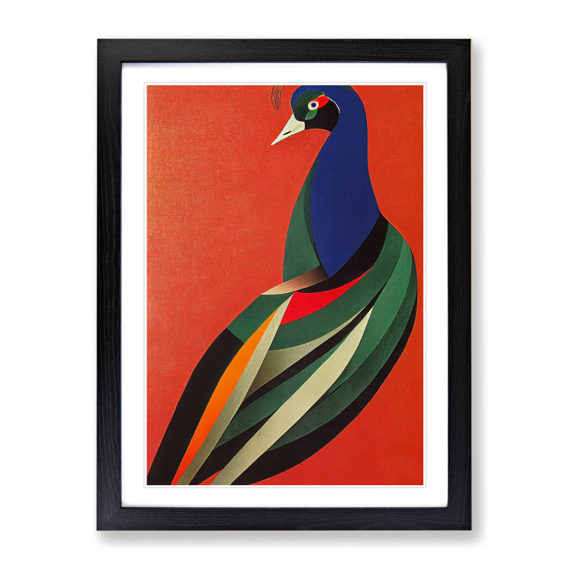 Peacock In Abstract No.6 - Wall Art, Black Framed, 64cm H x 46cm W