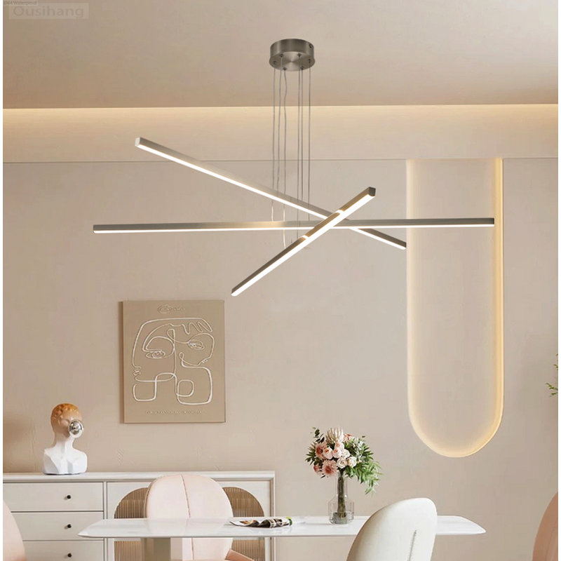Lustre moderne à DEL 48 pouces à 3 bras, finition métallique élégante