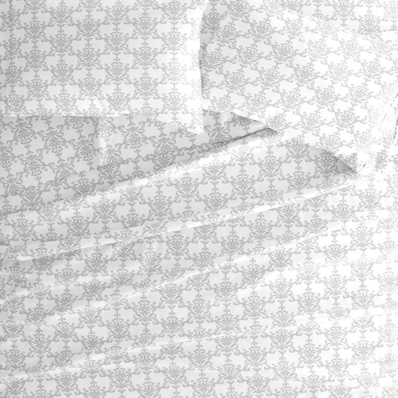 Light Gray Damask Pattern Microfiber Twin Sheet Set