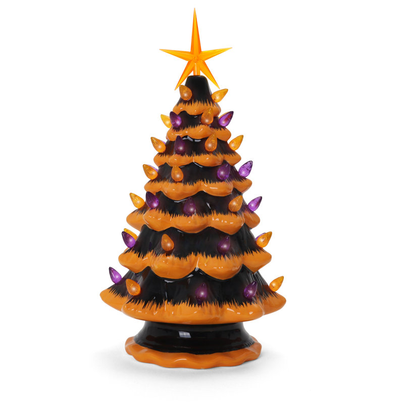 Arbre de Noël d'Halloween en céramique, Orange / noir