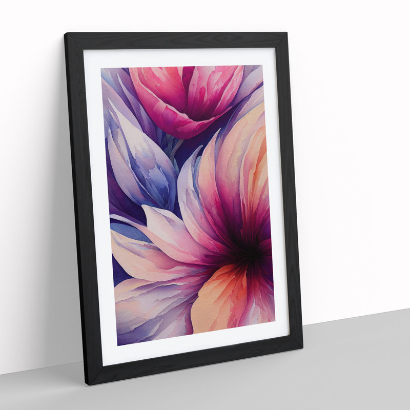 Stunning Watercolour Flowers No.2 - Single Picture Frame Painting, Black Framed, 64cm H x 46cm W x 2cm D