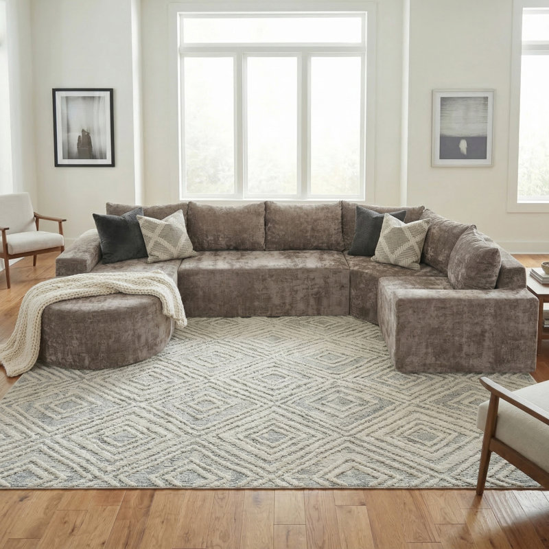 Coriddi Modern Chenille Upholstered Boneless Modular U-Shaped Sectional Sofa with Deep Seating and Oversized Cloud Comfort