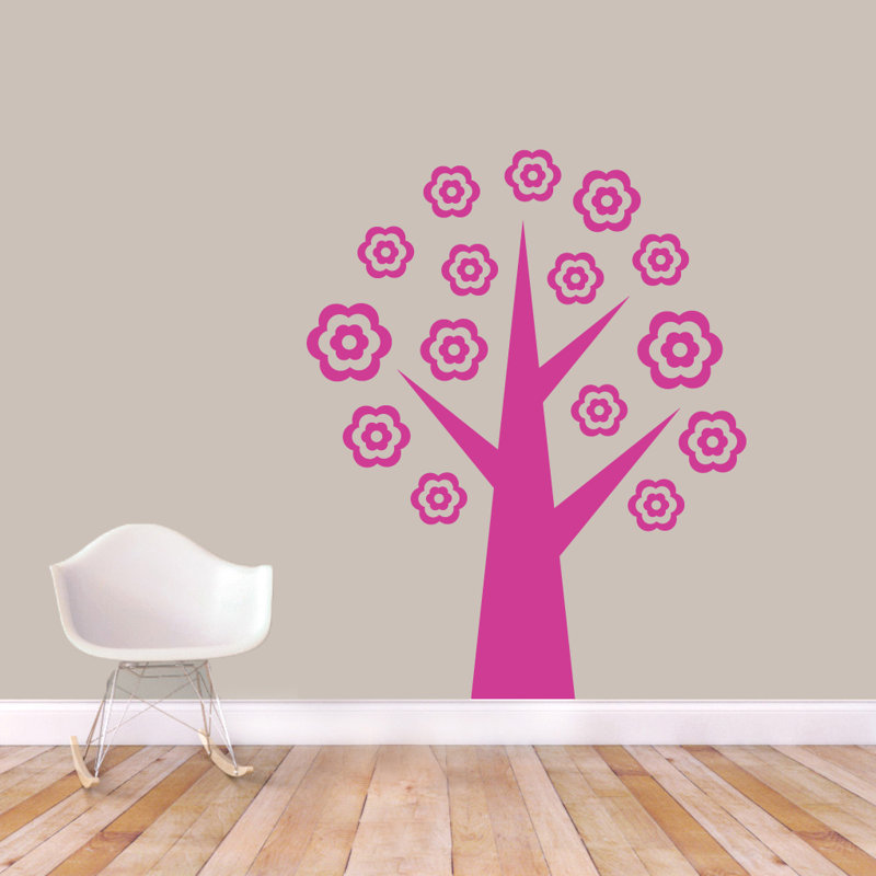 Décalcomanie murale arbre fleur, Rose vif