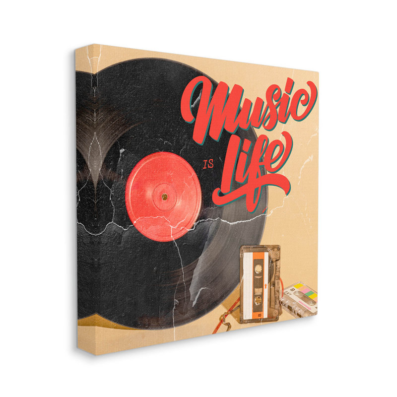 «Music Is Life», art mural rétro sur toile par Kim Allen, H 36 po x l 36 po x P 1,5 po
