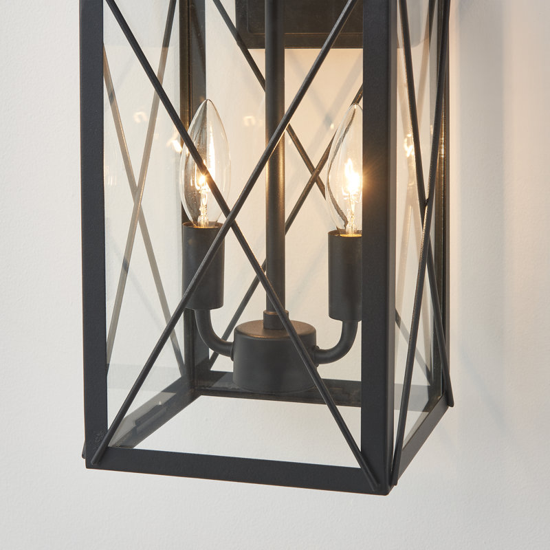 Lanterne murale d'extérieur 2 lumières en métal noir avec panneaux en verre transparent