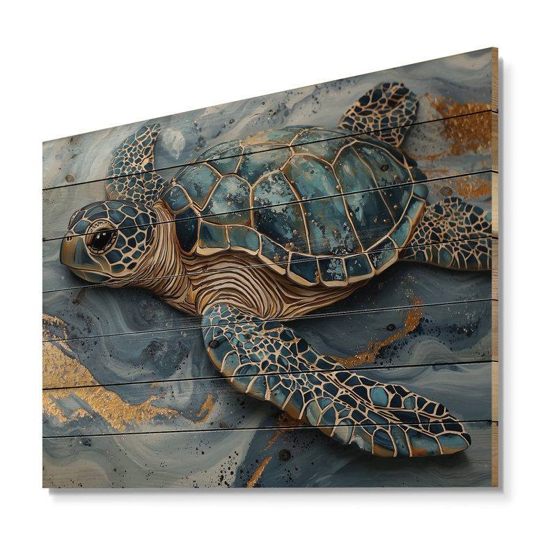 Marbre The Turtle S Voyage II - Décoration murale animal en bois de tortue - sur bois de pin naturel