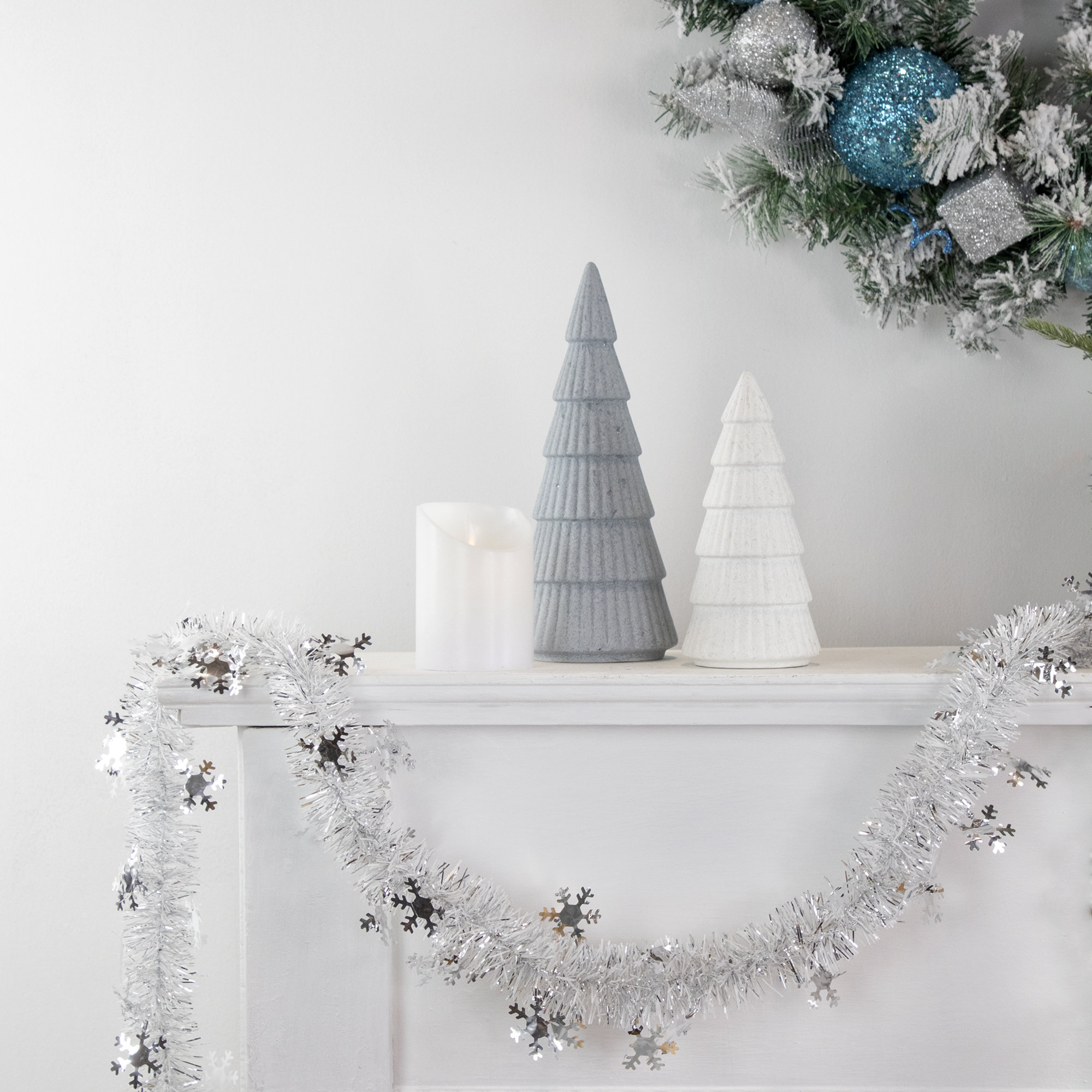 MINI CHRISTMAS TREE 10 BLUE TINSEL LED LIGHTS GLITTER SNOWFLAKE