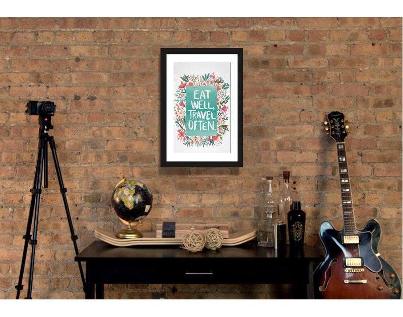« manger travel white artprint », impression, H 32 po x l 24 po x P 1 po, Papier encadré noir