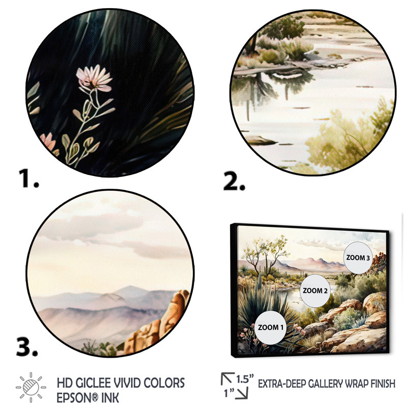 Arizona Desert Scenery IV - art mural occidental, H 24 po x l 32 po x P 1 po, Toile avec cadre flottant noir