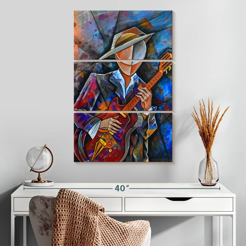 Abarca Cubist Guitar Musician, 32" H x 20" W
