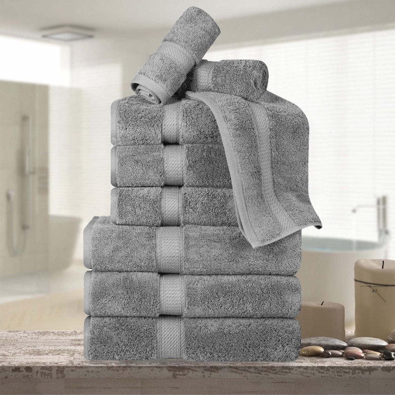 Scotia Egyptian Cotton Bath Towel Set, Charcoal, 9Pc Towel Set  (3Bath, 3Hand, 3Face)