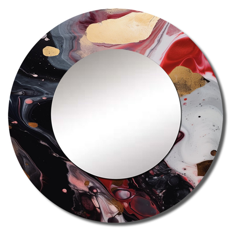 Infusion de marbre rouge et noir Raimonda - miroir mural en marbre, miroir décoratif rond moderne, impression d'art en métal